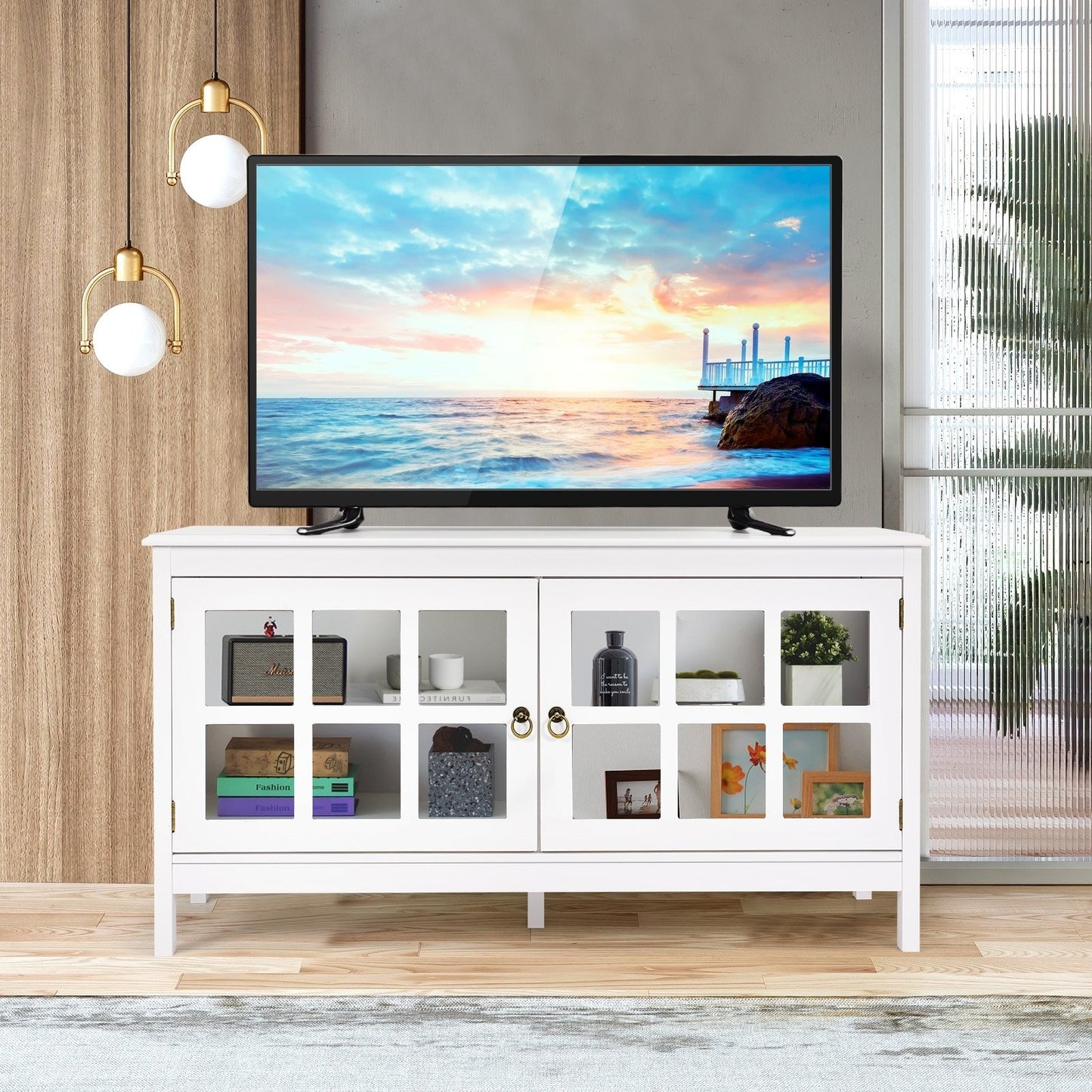 50 Inch Modern Wood Large TV Stand Entertainment Center for TV, White - Gallery Canada