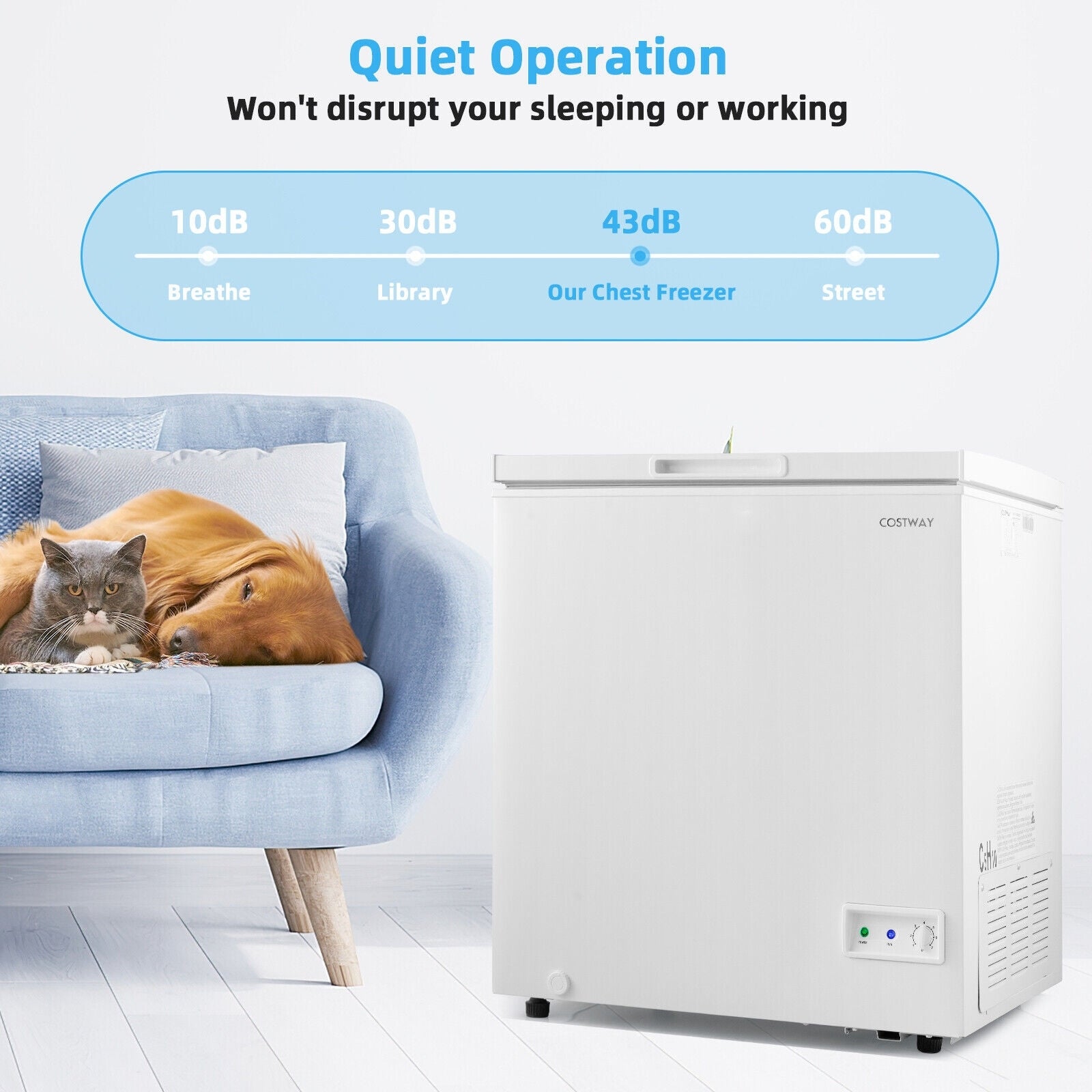 3.5/5 Cu.ft Compact Chest Freezer with Removable Storage Basket-5 Cubic Feet, White Freezers at Gallery Canada