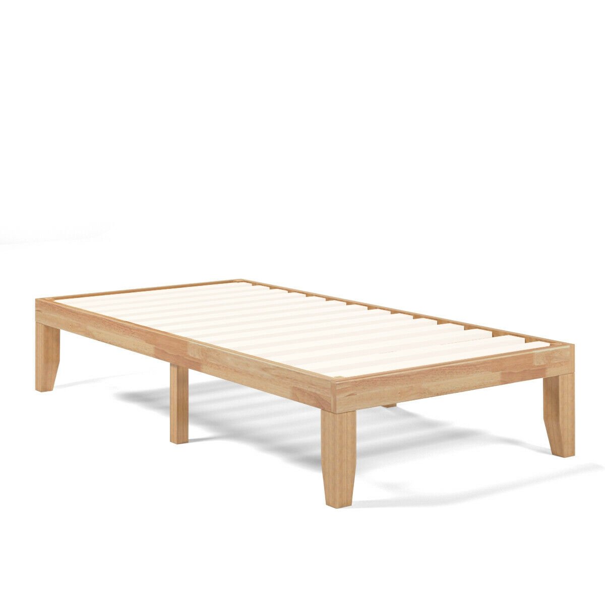 Twin Size 14 Inch Wooden Slats Bed Mattress Frame, Natural Simple Bed Frame   at Gallery Canada