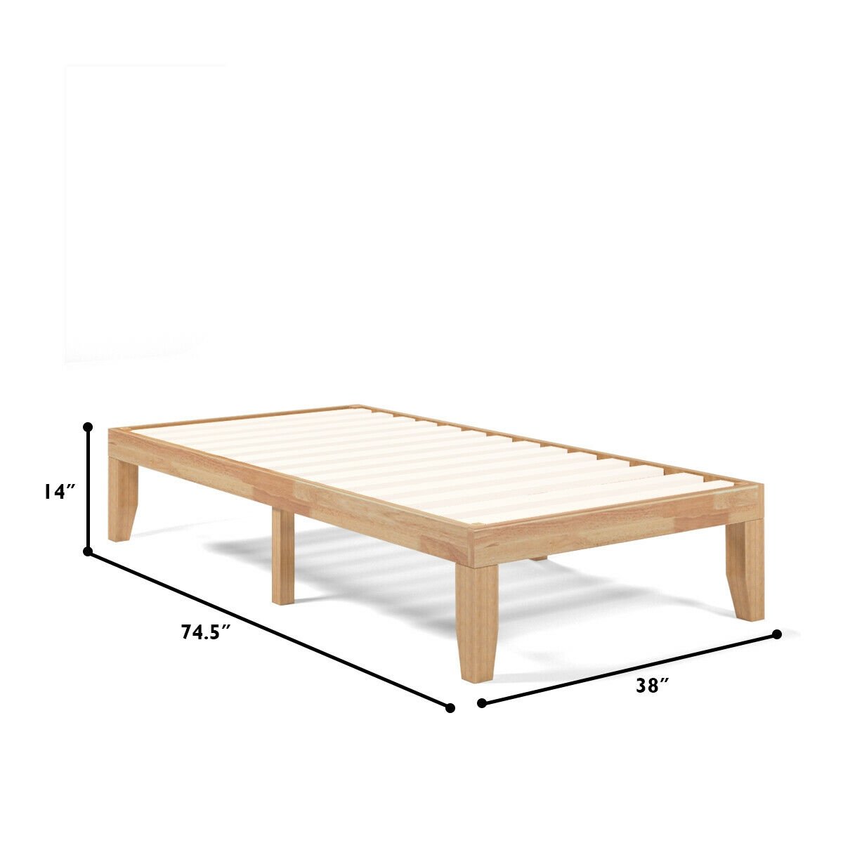 Twin Size 14 Inch Wooden Slats Bed Mattress Frame, Natural Simple Bed Frame   at Gallery Canada