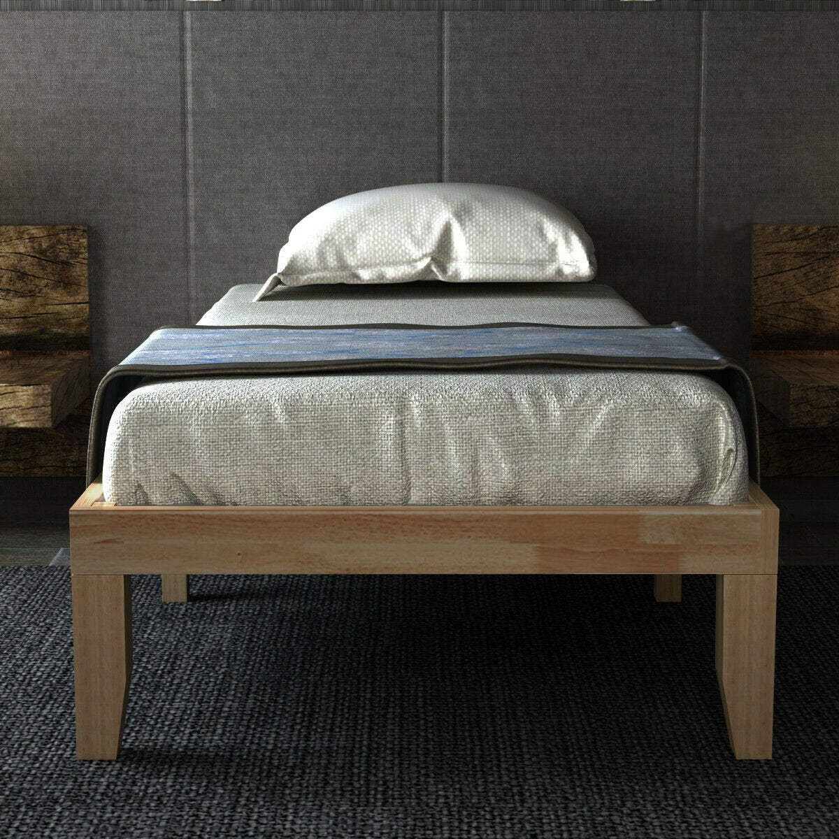 Twin Size 14 Inch Wooden Slats Bed Mattress Frame, Natural Simple Bed Frame   at Gallery Canada