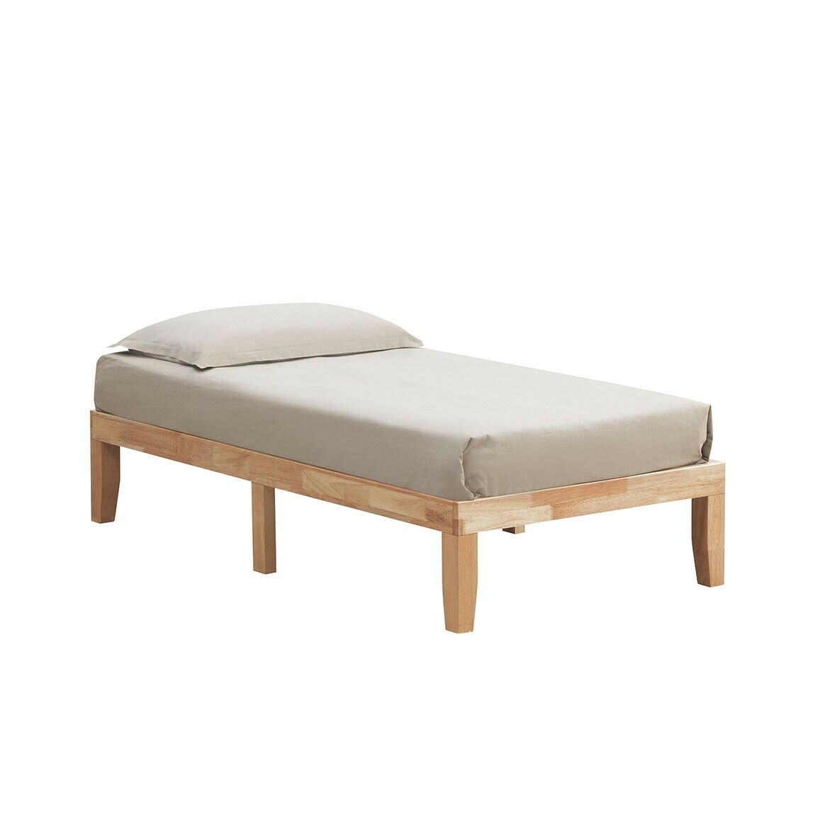 Twin Size 14 Inch Wooden Slats Bed Mattress Frame, Natural Simple Bed Frame   at Gallery Canada