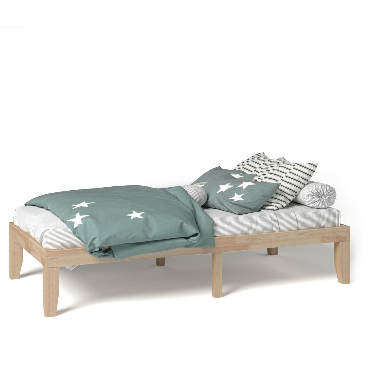 Twin Size 14 Inch Wooden Slats Bed Mattress Frame, Natural Simple Bed Frame   at Gallery Canada