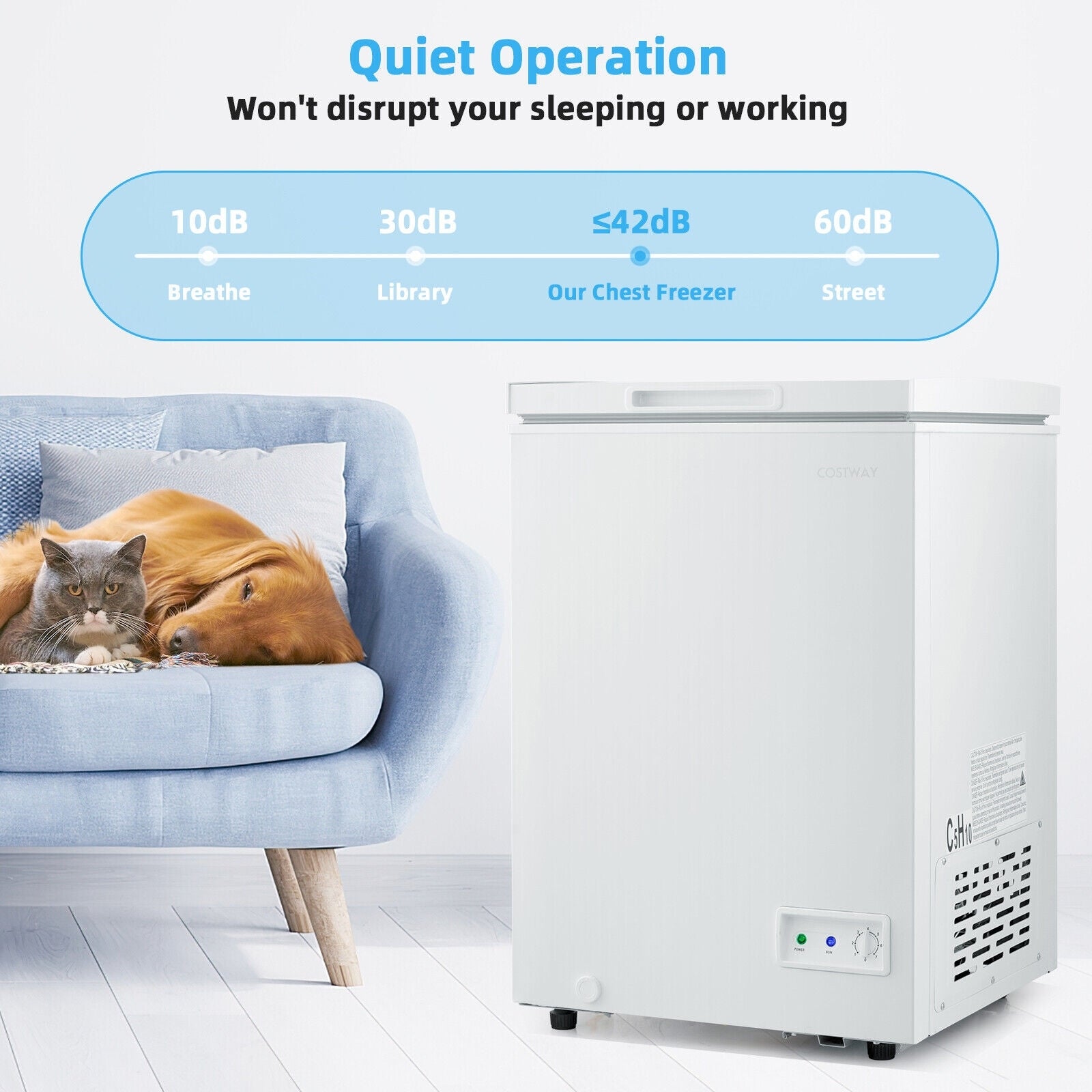 3.5/5 Cu.ft Compact Chest Freezer with Removable Storage Basket-3.5 Cubic, White Freezers at Gallery Canada