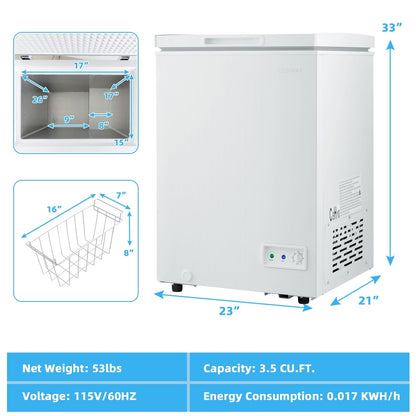 3.5/5 Cu.ft Compact Chest Freezer with Removable Storage Basket-3.5 Cubic, White - Gallery Canada