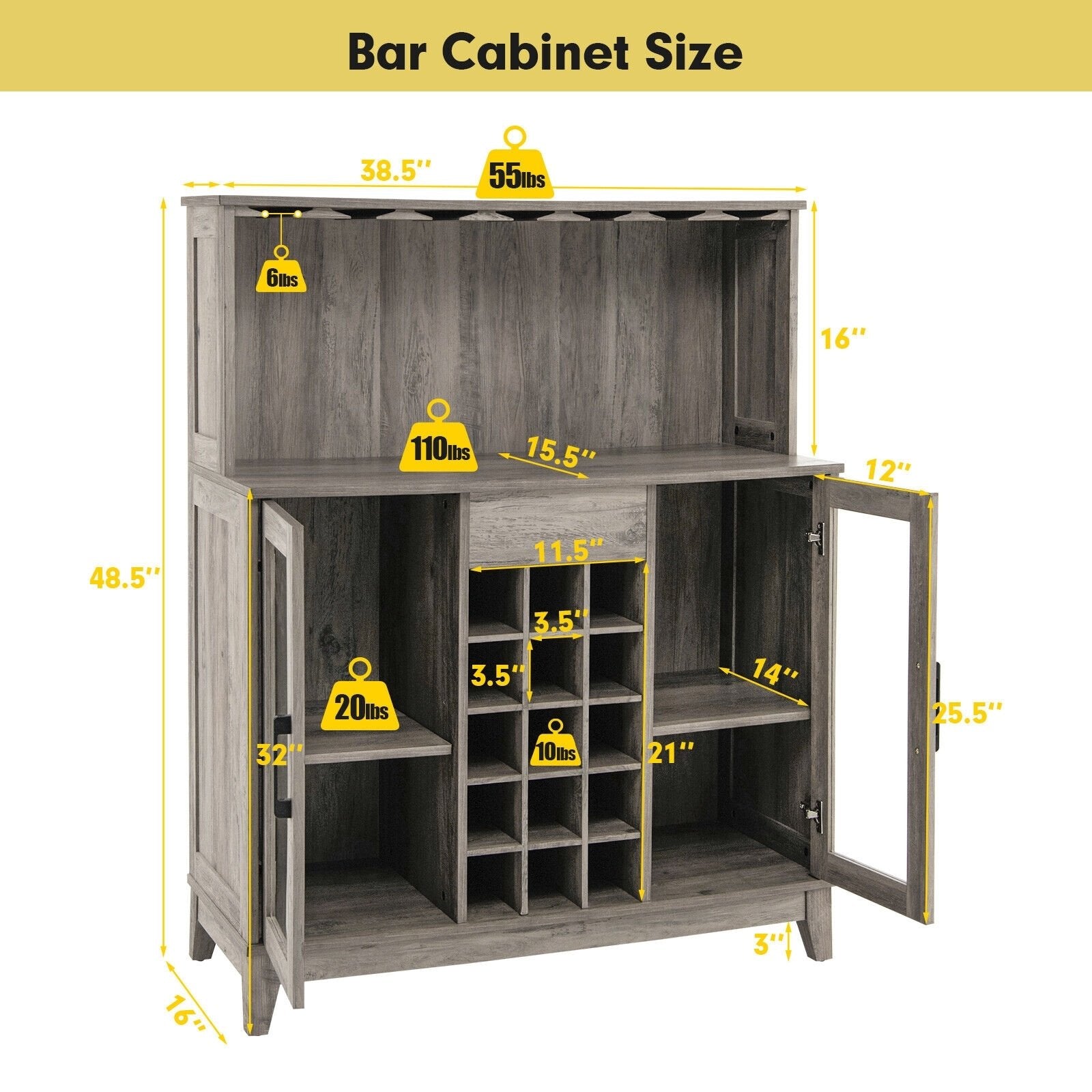 Storage Bar Cabinet with Framed Tempered Glass Door, Gray Sideboards Cabinets & Buffets   at Gallery Canada