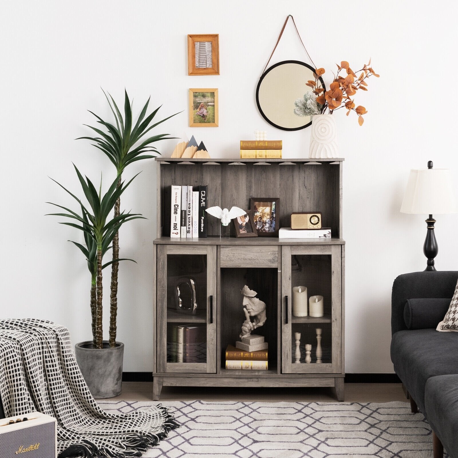 Storage Bar Cabinet with Framed Tempered Glass Door, Gray Sideboards Cabinets & Buffets   at Gallery Canada