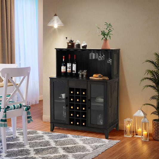 Storage Bar Cabinet with Framed Tempered Glass Door, Black Sideboards Cabinets & Buffets   at Gallery Canada