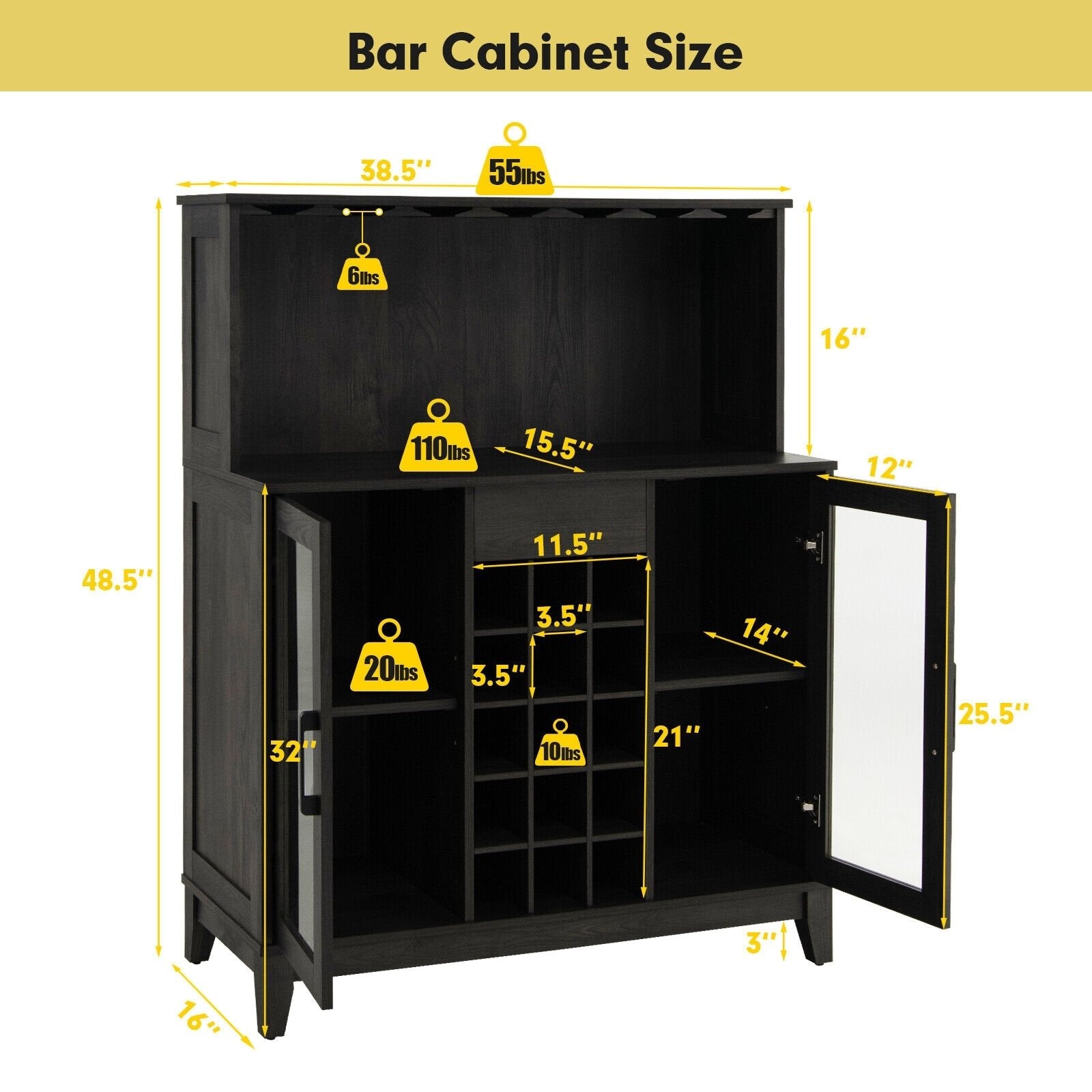 Storage Bar Cabinet with Framed Tempered Glass Door, Black Sideboards Cabinets & Buffets   at Gallery Canada