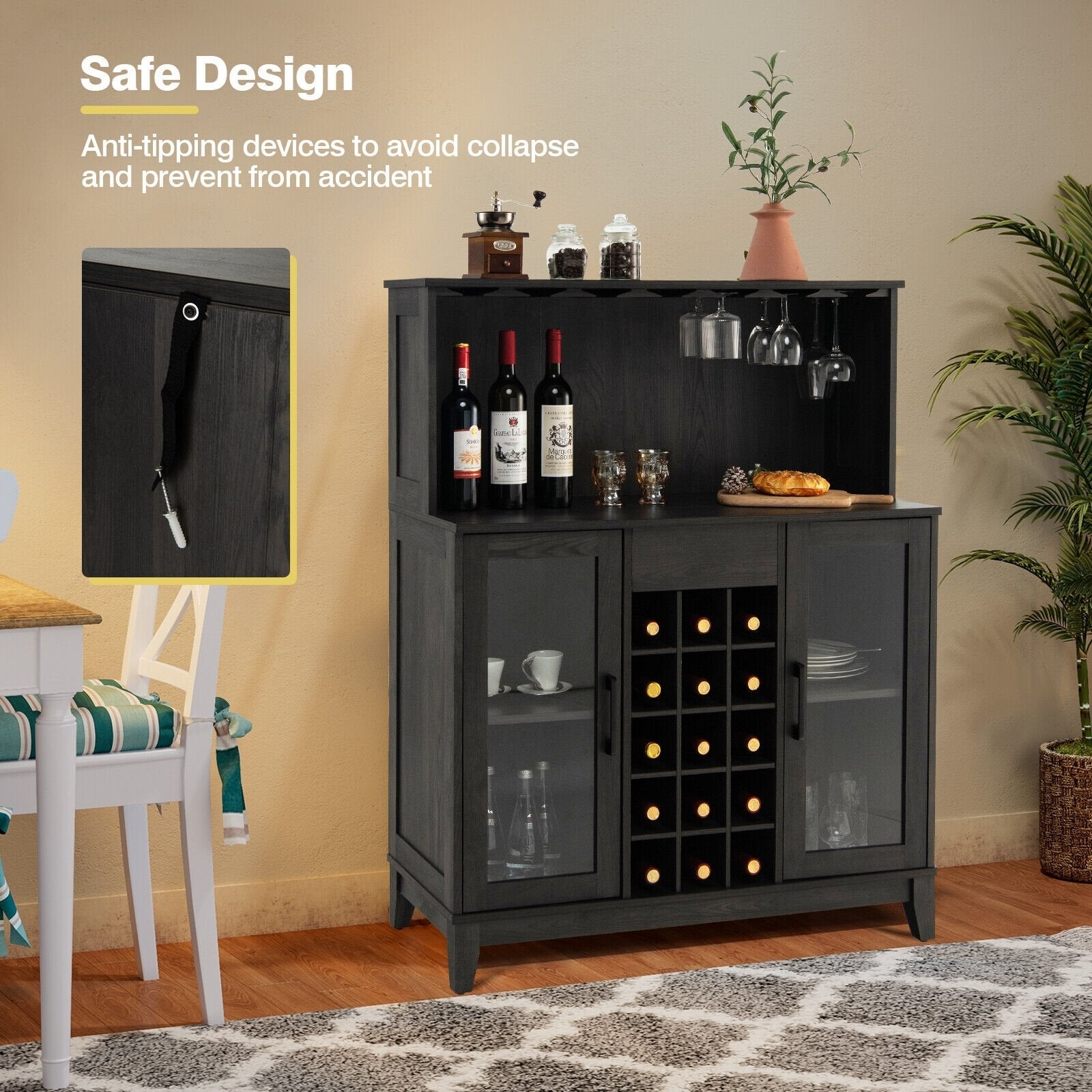 Storage Bar Cabinet with Framed Tempered Glass Door, Black Sideboards Cabinets & Buffets   at Gallery Canada