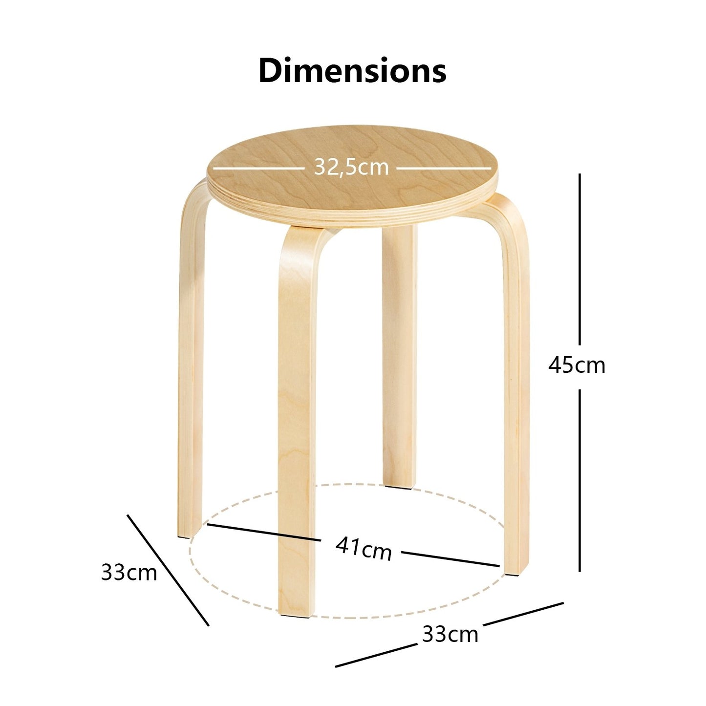 Set of 4 18 Inch Wood Home Backless Dining Chairs, Natural Dining Chairs   at Gallery Canada