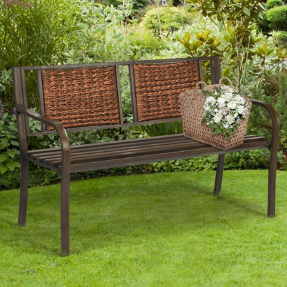 Outdoor Porch Furniture Patio Garden Bench Steel Frame Rattan, Bronze Outdoor Benches   at Gallery Canada