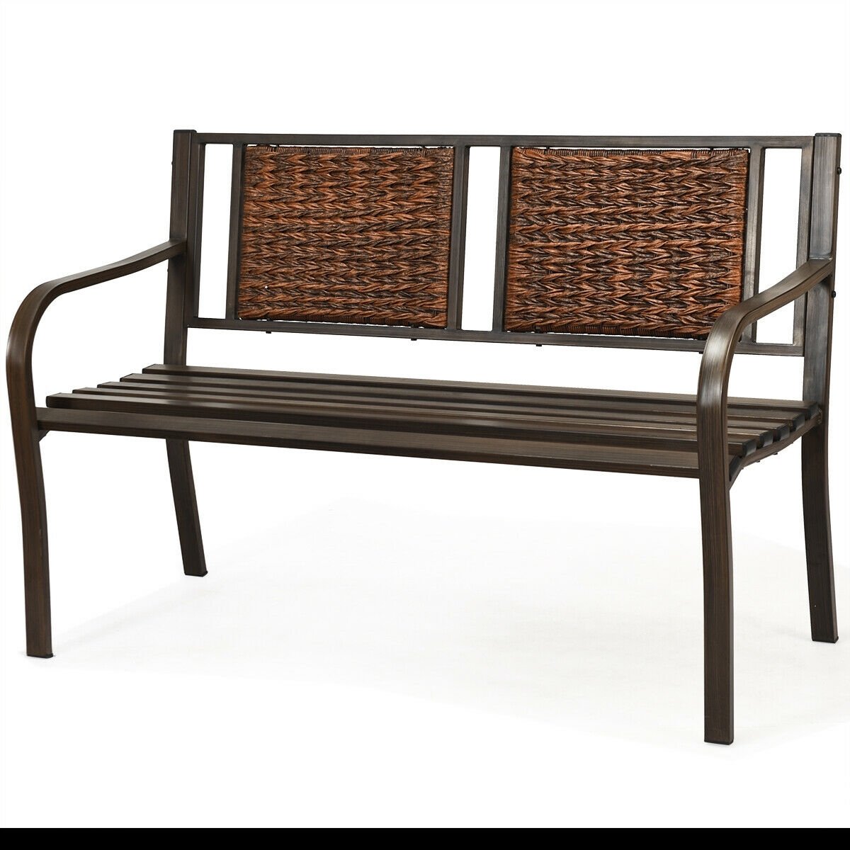 Outdoor Porch Furniture Patio Garden Bench Steel Frame Rattan, Bronze Outdoor Benches   at Gallery Canada