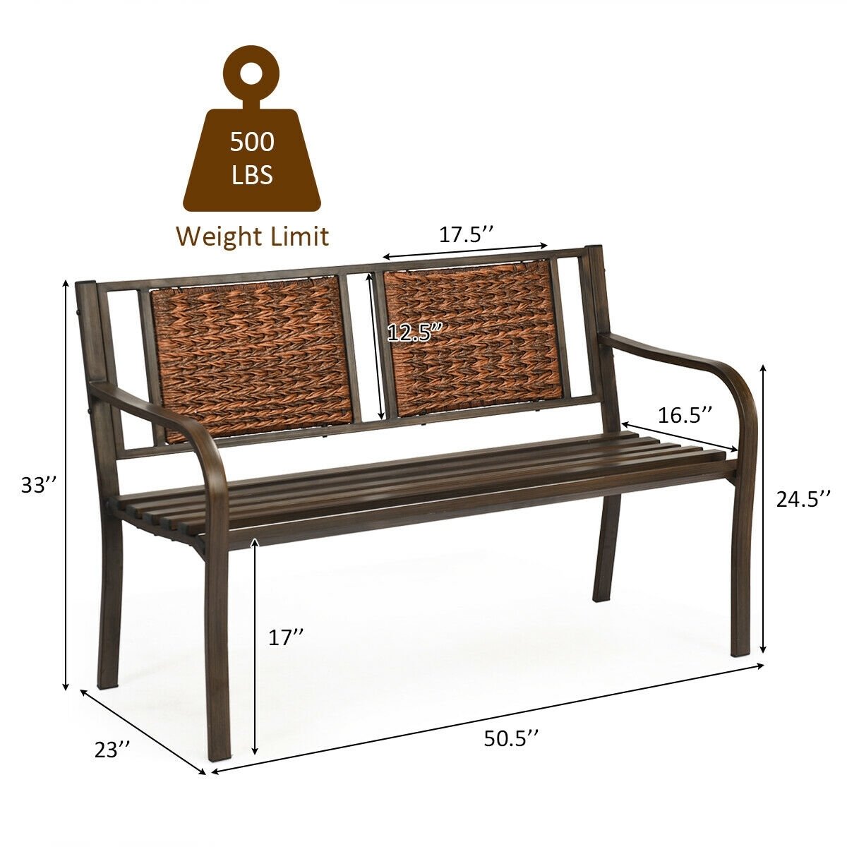 Outdoor Porch Furniture Patio Garden Bench Steel Frame Rattan, Bronze Outdoor Benches   at Gallery Canada