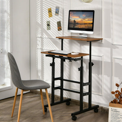 Height Adjustable Mobile Standing Desk with rolling wheels for office and home, Walnut Laptop Tables & Printer Stands   at Gallery Canada