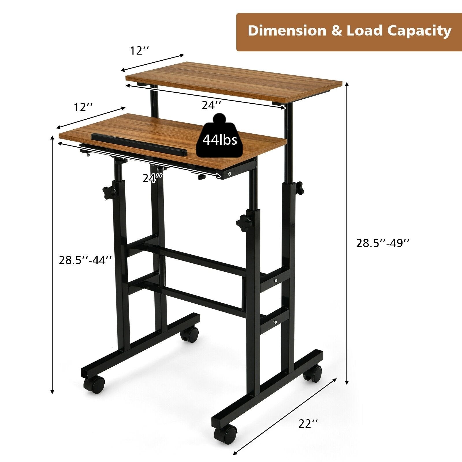 Height Adjustable Mobile Standing Desk with rolling wheels for office and home, Walnut Laptop Tables & Printer Stands   at Gallery Canada