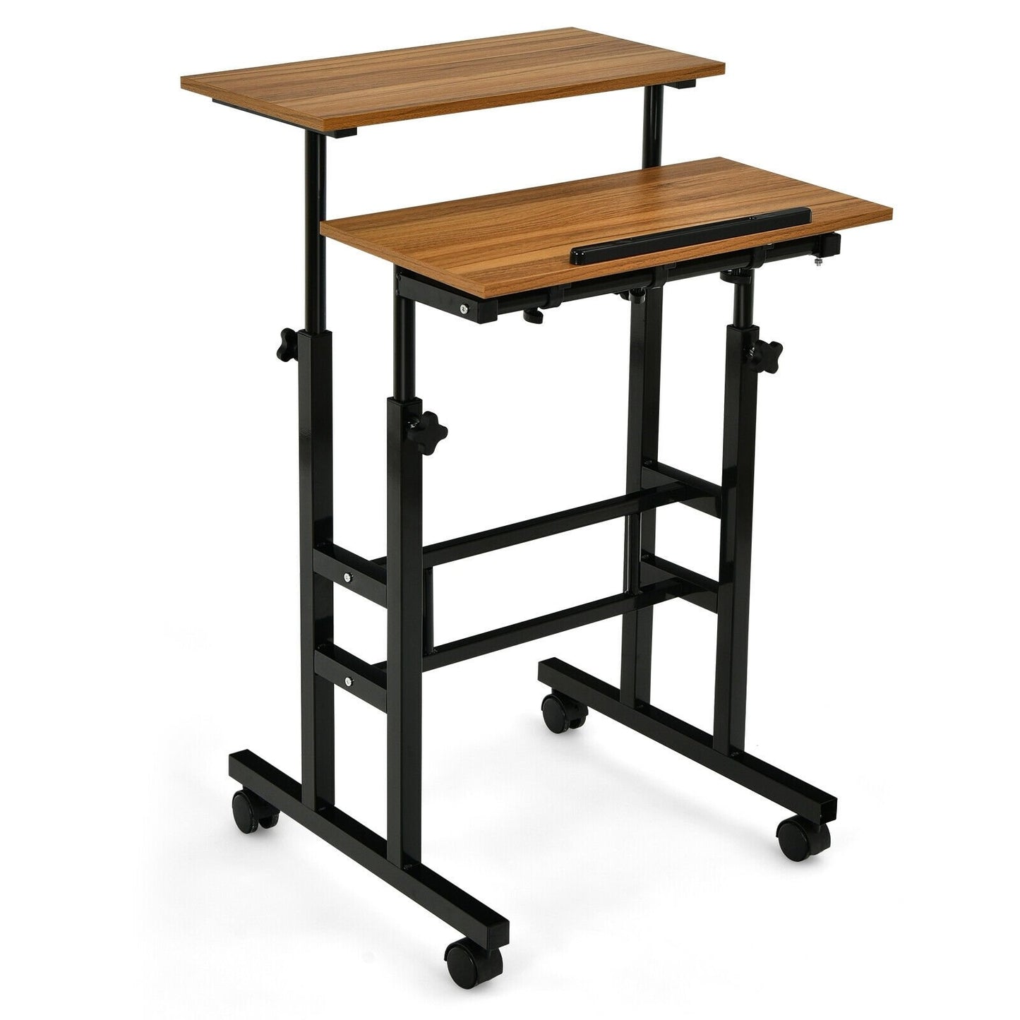 Height Adjustable Mobile Standing Desk with rolling wheels for office and home, Walnut Laptop Tables & Printer Stands   at Gallery Canada