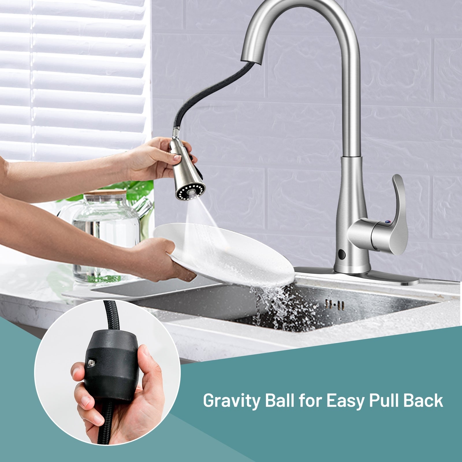 Touchless Kitchen Faucet with 360° Swivel Single Handle Sensor and 3 Mode Sprayer, Silver Kitchen Utensils at Gallery Canada