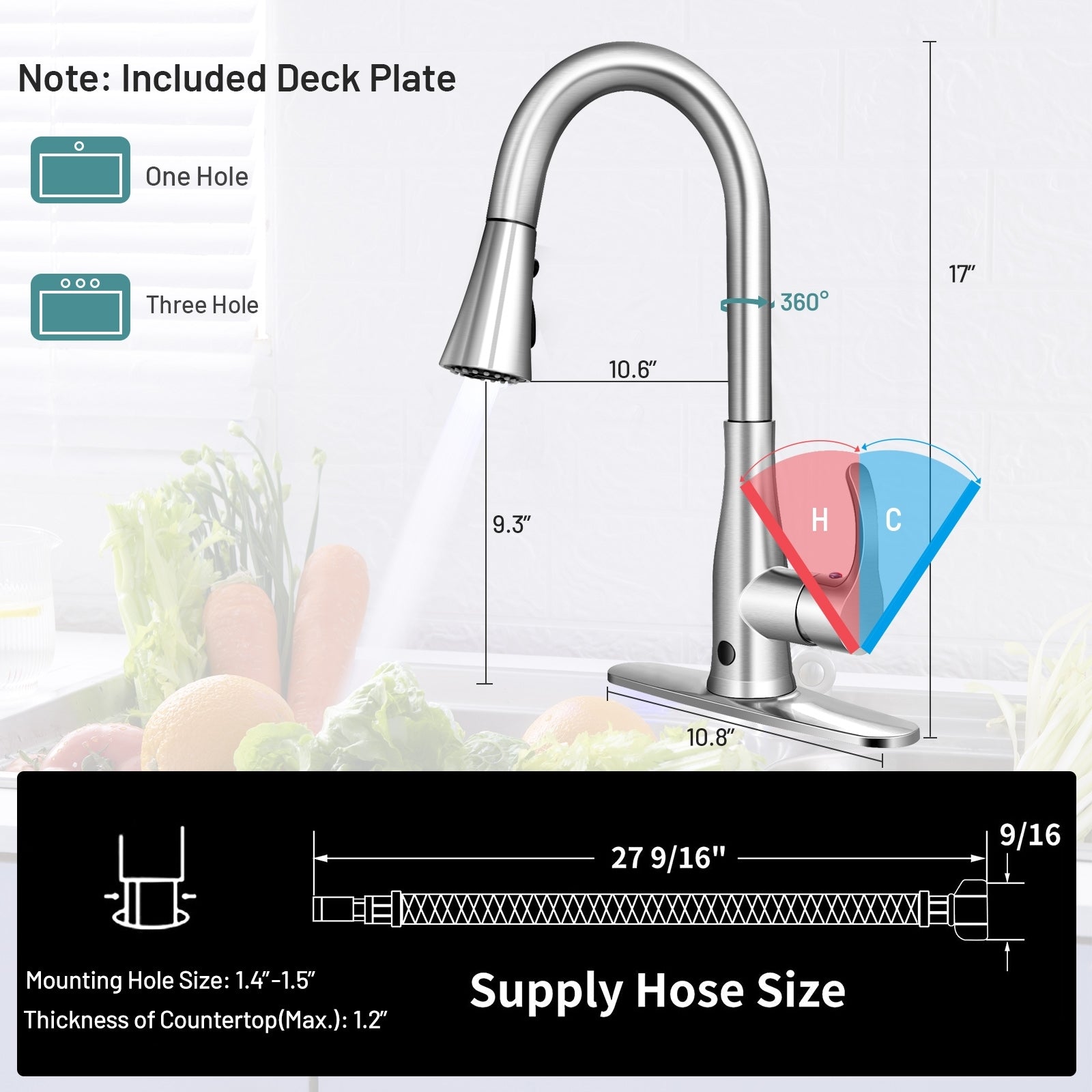 Touchless Kitchen Faucet with 360° Swivel Single Handle Sensor and 3 Mode Sprayer, Silver Kitchen Utensils at Gallery Canada