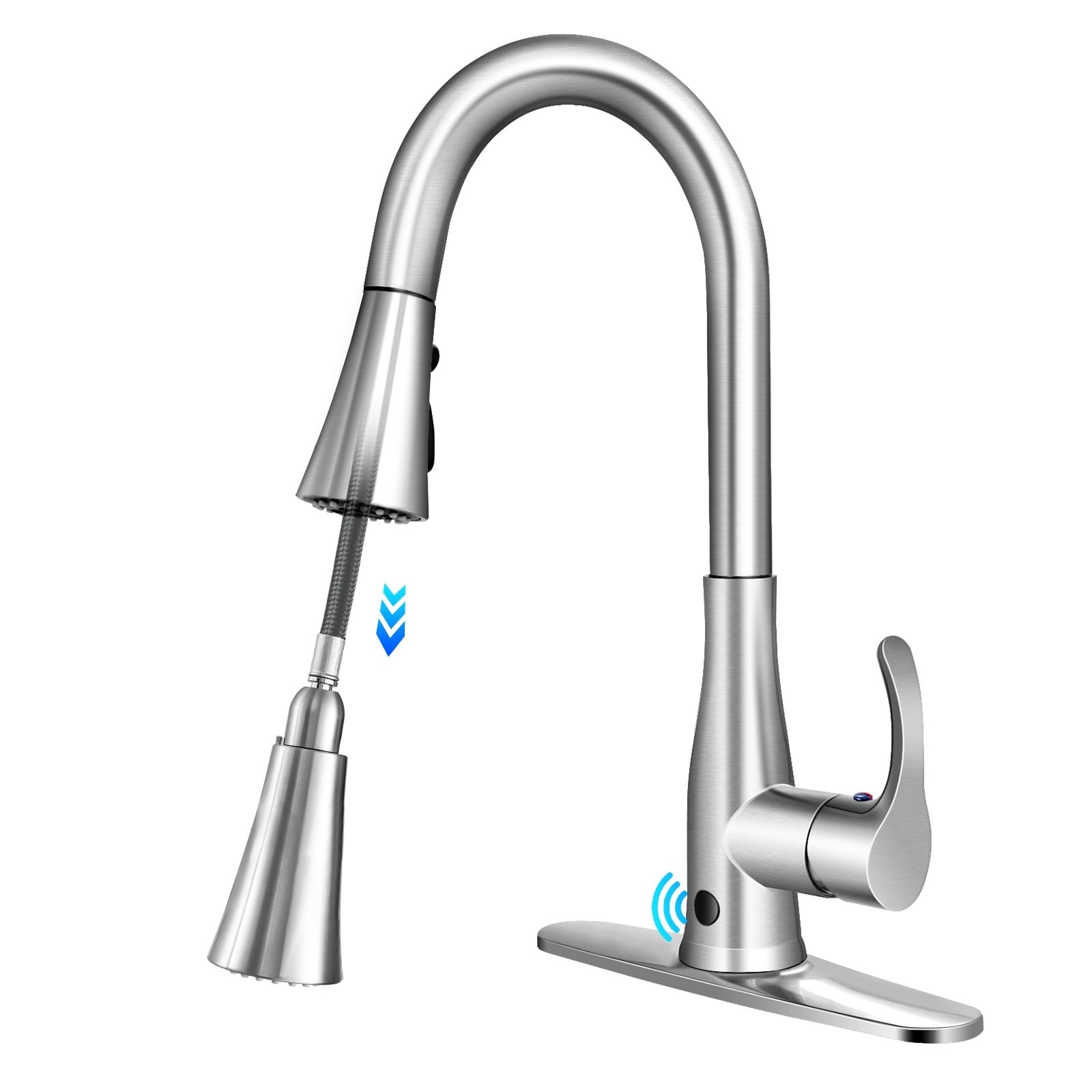 Touchless Kitchen Faucet with 360° Swivel Single Handle Sensor and 3 Mode Sprayer, Silver Kitchen Utensils at Gallery Canada