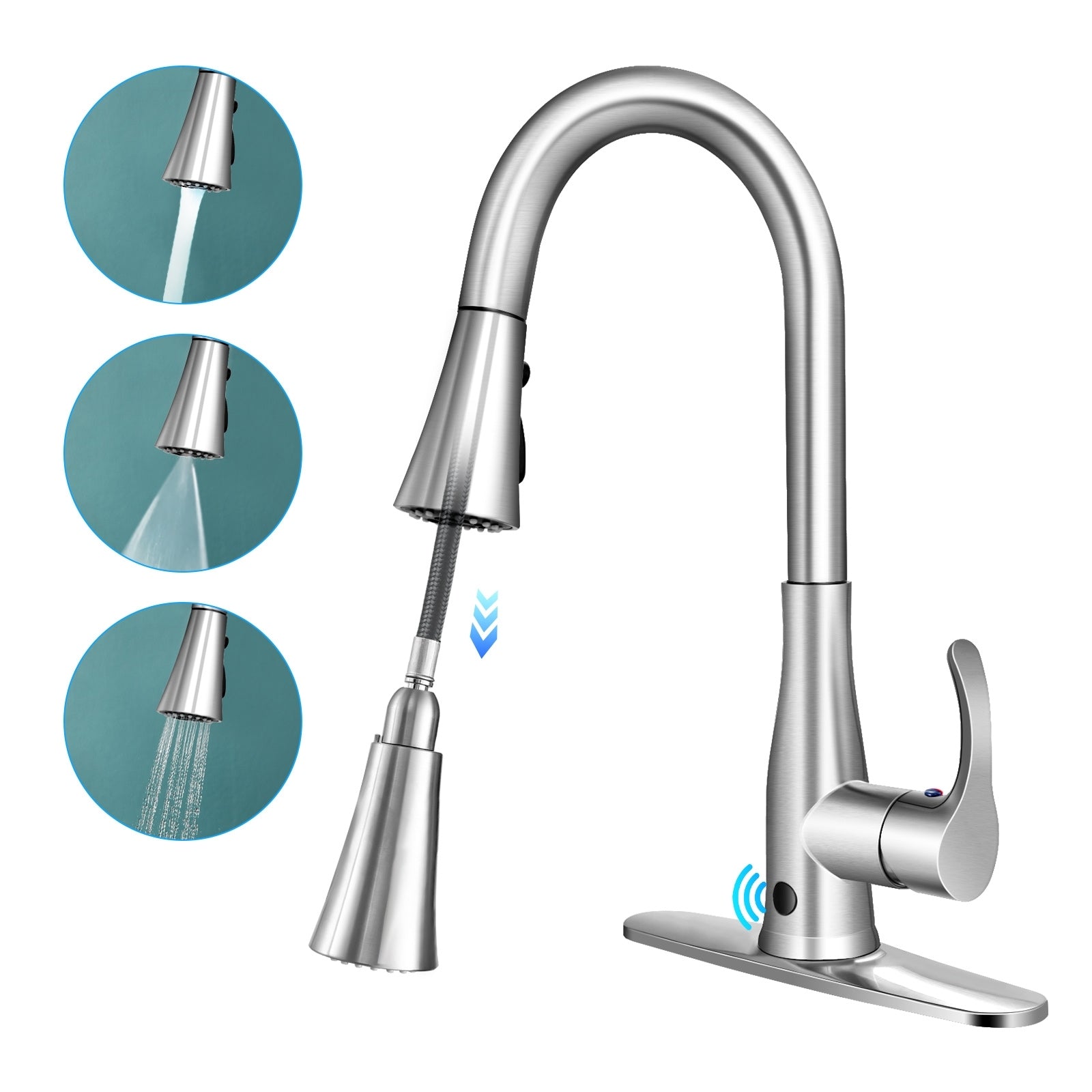 Touchless Kitchen Faucet with 360° Swivel Single Handle Sensor and 3 Mode Sprayer, Silver Kitchen Utensils at Gallery Canada