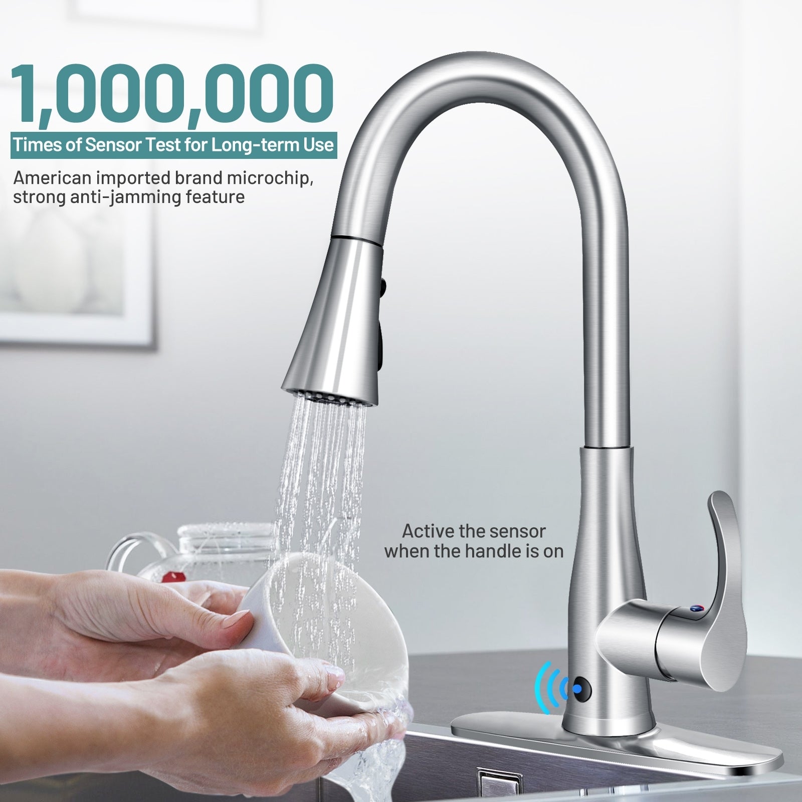 Touchless Kitchen Faucet with 360° Swivel Single Handle Sensor and 3 Mode Sprayer, Silver Kitchen Utensils at Gallery Canada