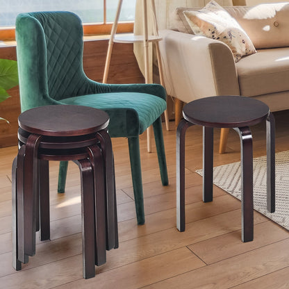 Set of 4 18 Inch Stackable Bentwood Dining Chairs with Round Top, Dark Brown Dining Chairs   at Gallery Canada