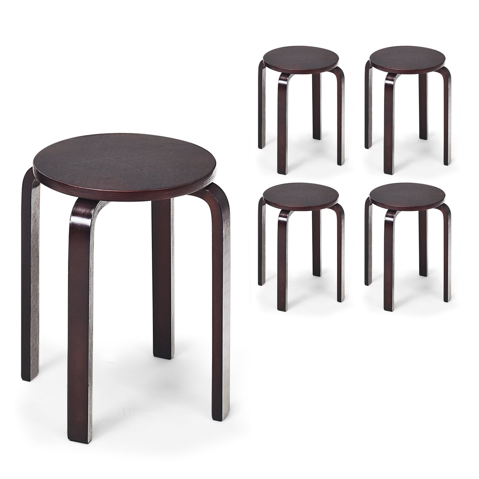 Set of 4 18 Inch Stackable Bentwood Dining Chairs with Round Top, Dark Brown Dining Chairs   at Gallery Canada