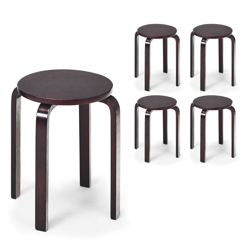 Set of 4 18 Inch Stackable Bentwood Dining Chairs with Round Top, Dark Brown