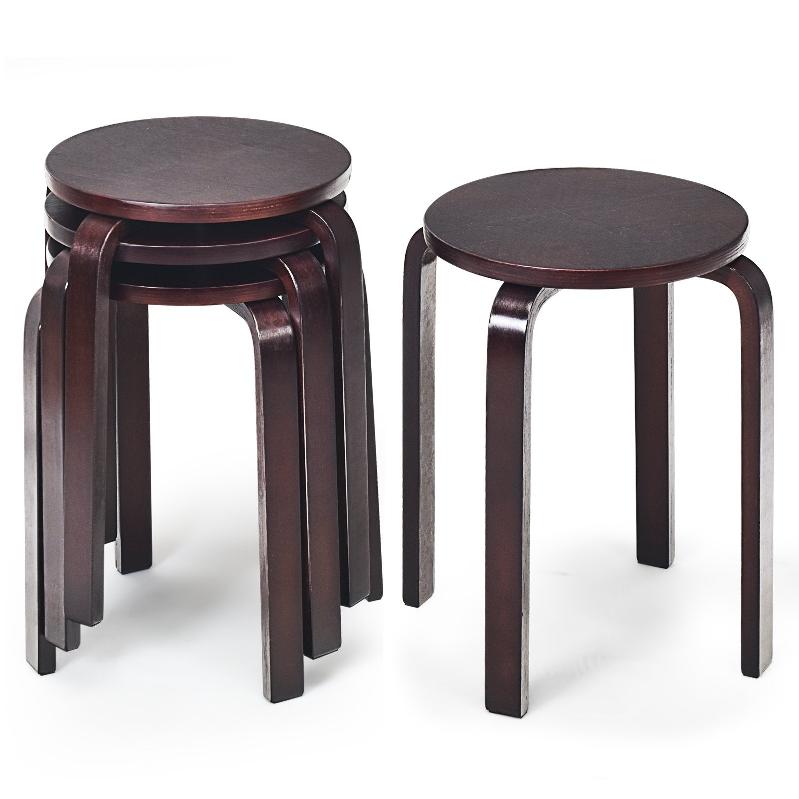 Set of 4 18 Inch Stackable Bentwood Dining Chairs with Round Top, Dark Brown Dining Chairs   at Gallery Canada