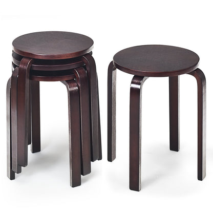 Set of 4 18 Inch Stackable Bentwood Dining Chairs with Round Top, Dark Brown Dining Chairs   at Gallery Canada