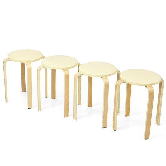 Set of 4 Bentwood Round Stool Stackable Dining Chairs with Padded Seat, Beige - Gallery Canada