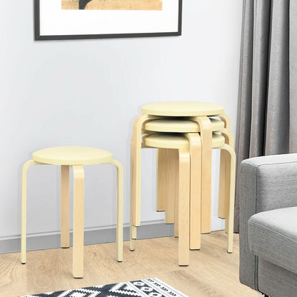 Set of 4 Bentwood Round Stool Stackable Dining Chairs with Padded Seat, Beige Dining Chairs   at Gallery Canada