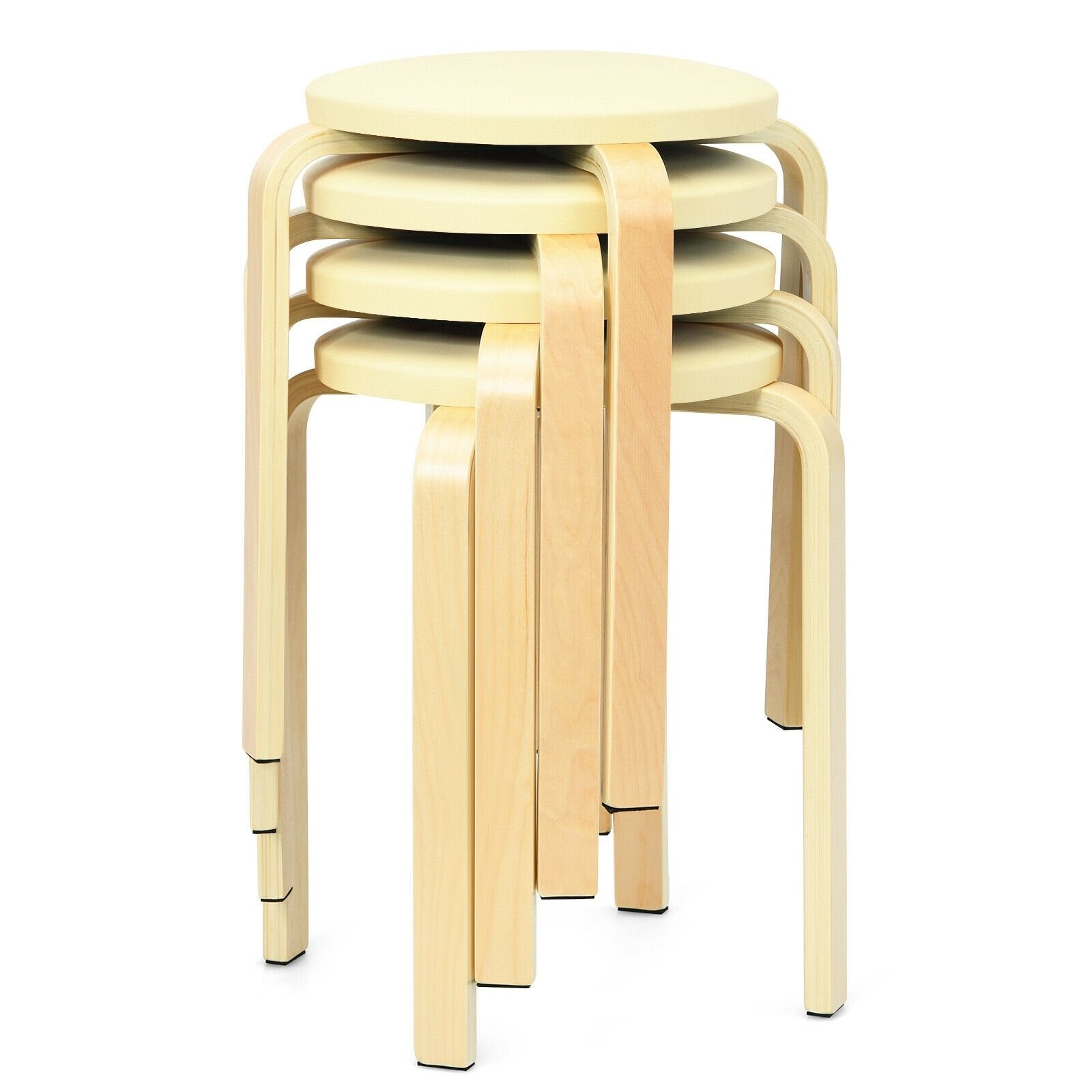 Set of 4 Bentwood Round Stool Stackable Dining Chairs with Padded Seat, Beige Dining Chairs   at Gallery Canada