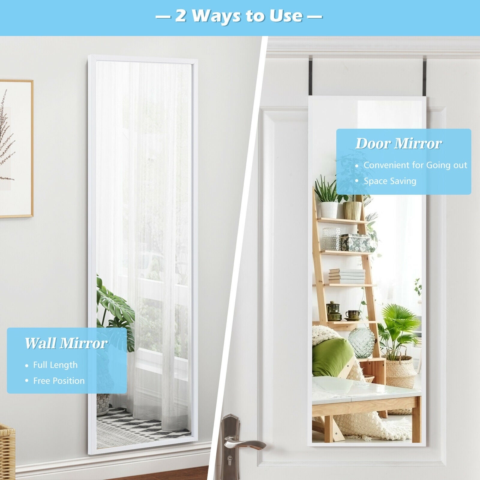 Full Length Metal Door Mirror with Adjustable Hook, White Wall Mirrors at Gallery Canada