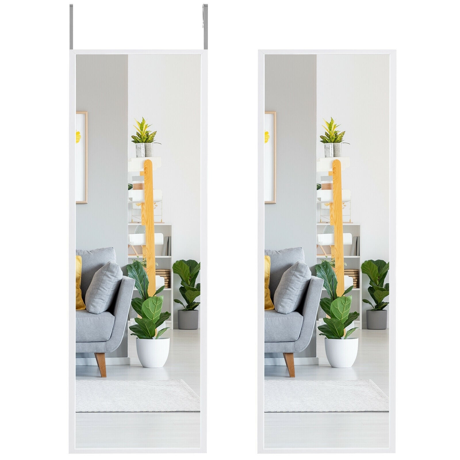 Full Length Metal Door Mirror with Adjustable Hook, White Wall Mirrors White  at Gallery Canada