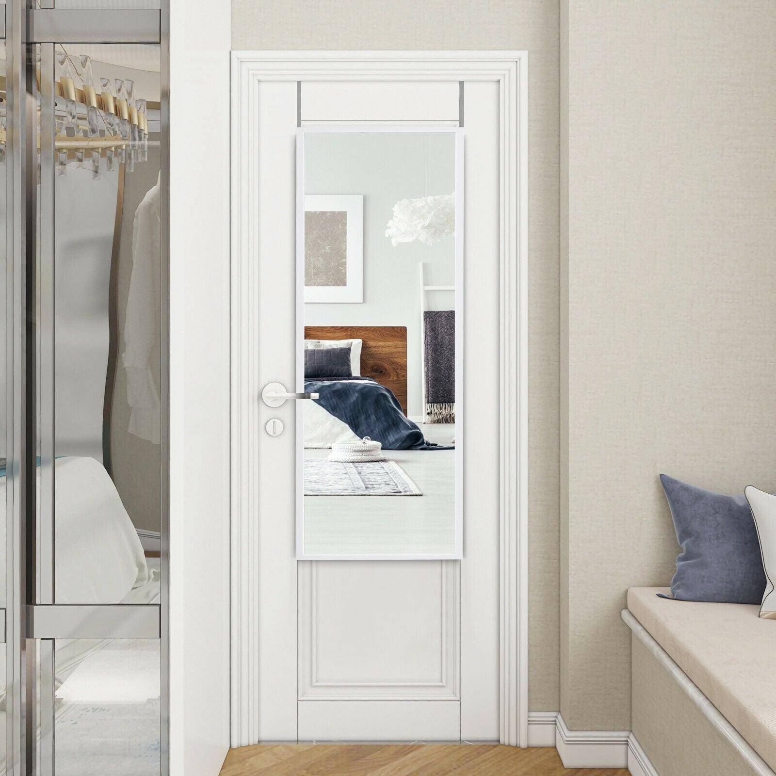 Full Length Metal Door Mirror with Adjustable Hook, White Wall Mirrors at Gallery Canada