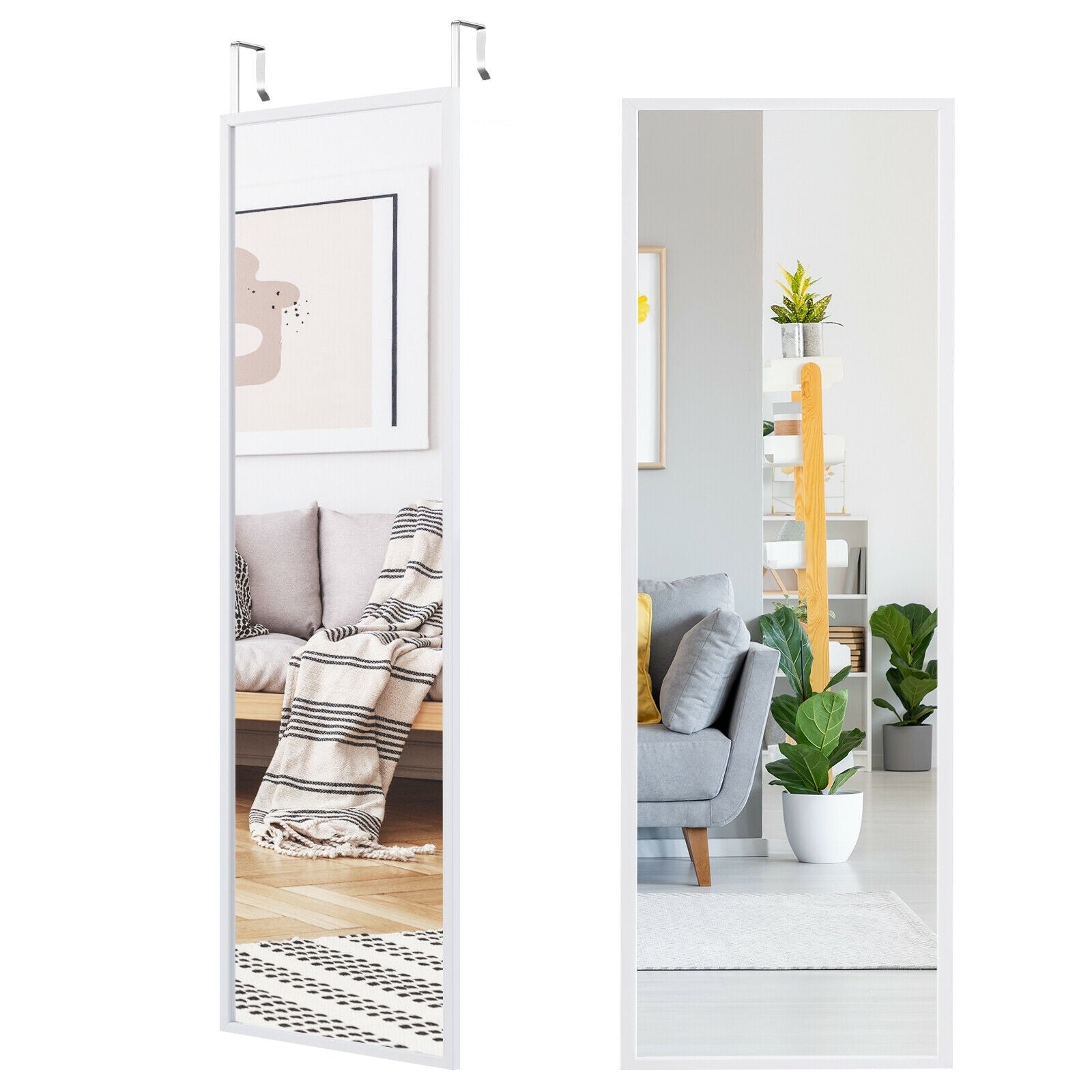 Full Length Metal Door Mirror with Adjustable Hook, White Wall Mirrors at Gallery Canada