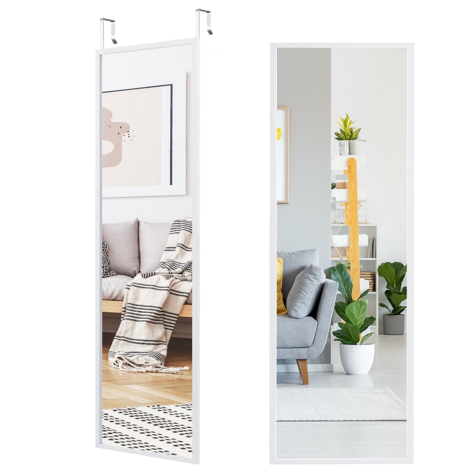 Full Length Metal Door Mirror with Adjustable Hook, White Wall Mirrors   at Gallery Canada