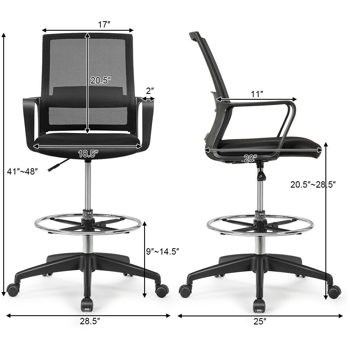 Drafting Chair Tall Office Chair with Adjustable Height, Black Mesh Chairs   at Gallery Canada