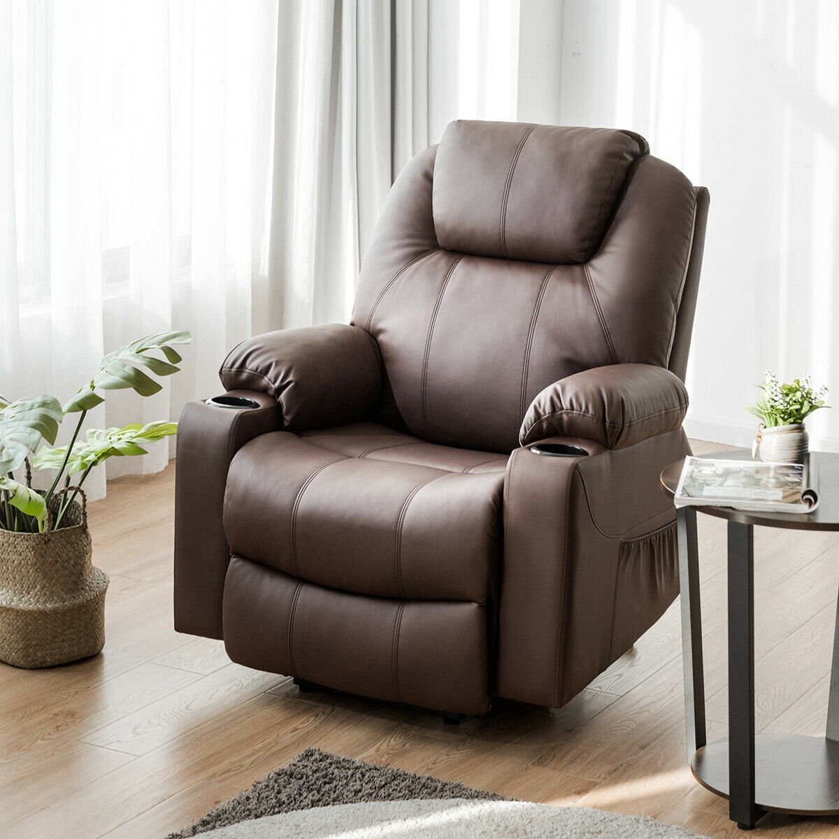 Electric Power Lift Leather Massage Sofa, Brown Recliners   at Gallery Canada