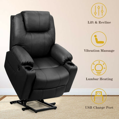 Electric Power Lift Leather Massage Sofa, Black - Gallery Canada