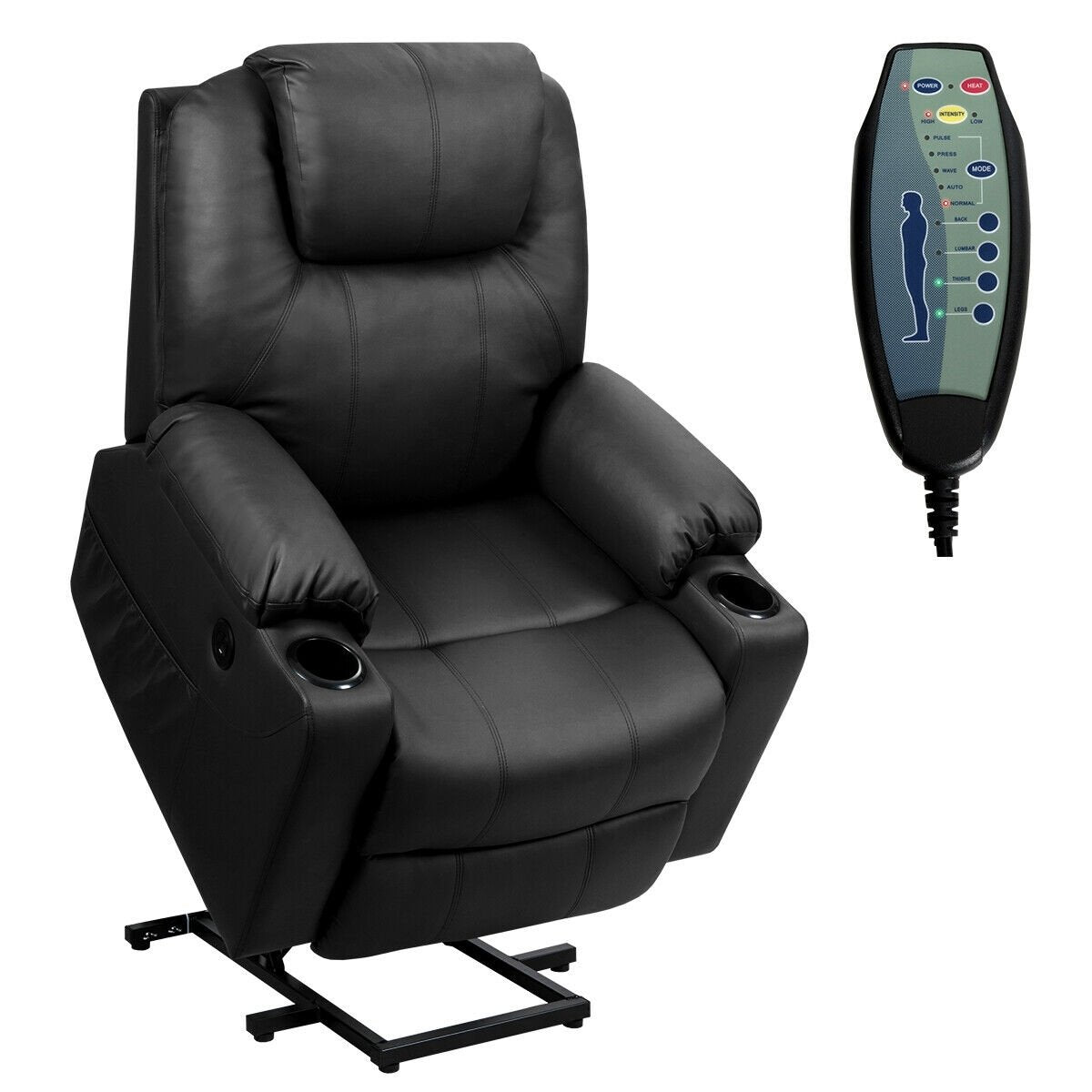 Electric Power Lift Leather Massage Sofa, Black Recliners   at Gallery Canada