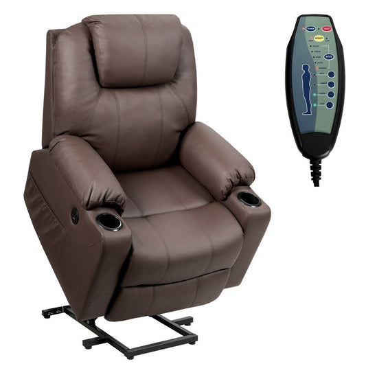 Electric Power Lift Leather Massage Sofa, Brown Recliners   at Gallery Canada