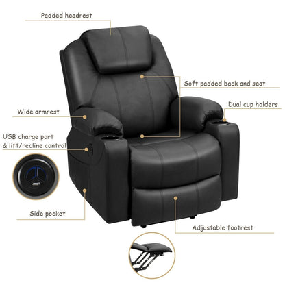 Electric Power Lift Leather Massage Sofa, Black - Gallery Canada