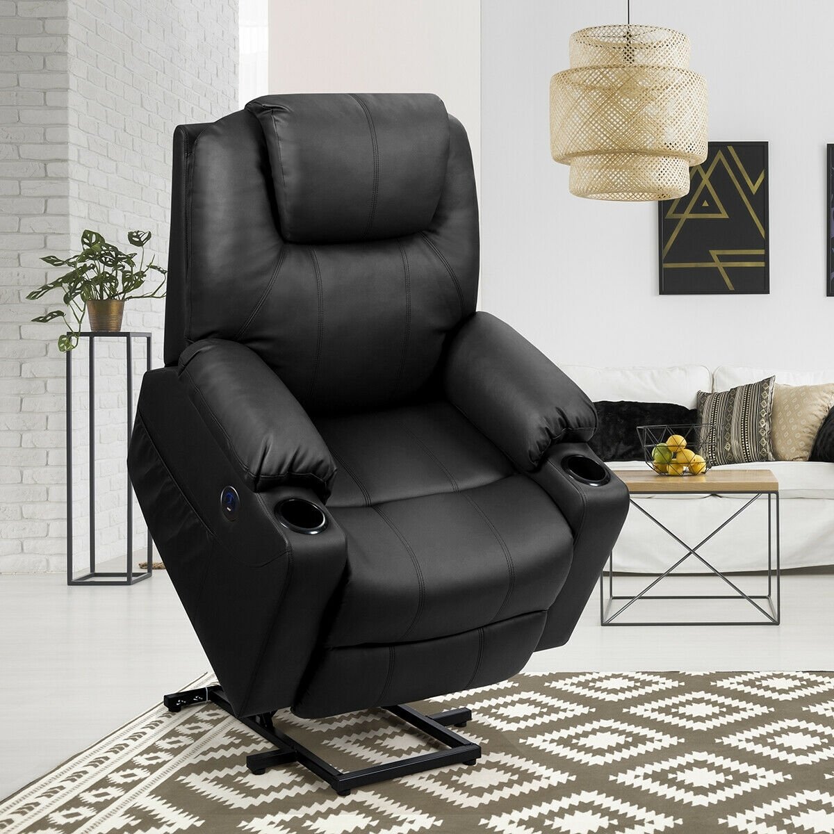 Electric Power Lift Leather Massage Sofa, Black Recliners   at Gallery Canada