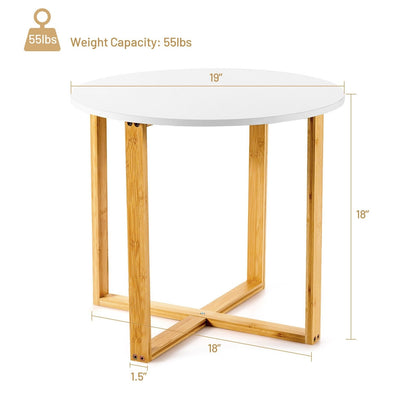 Multifunctional Round Side End Table with Bamboo Legs and X-Shaped Base, Natural - Gallery Canada