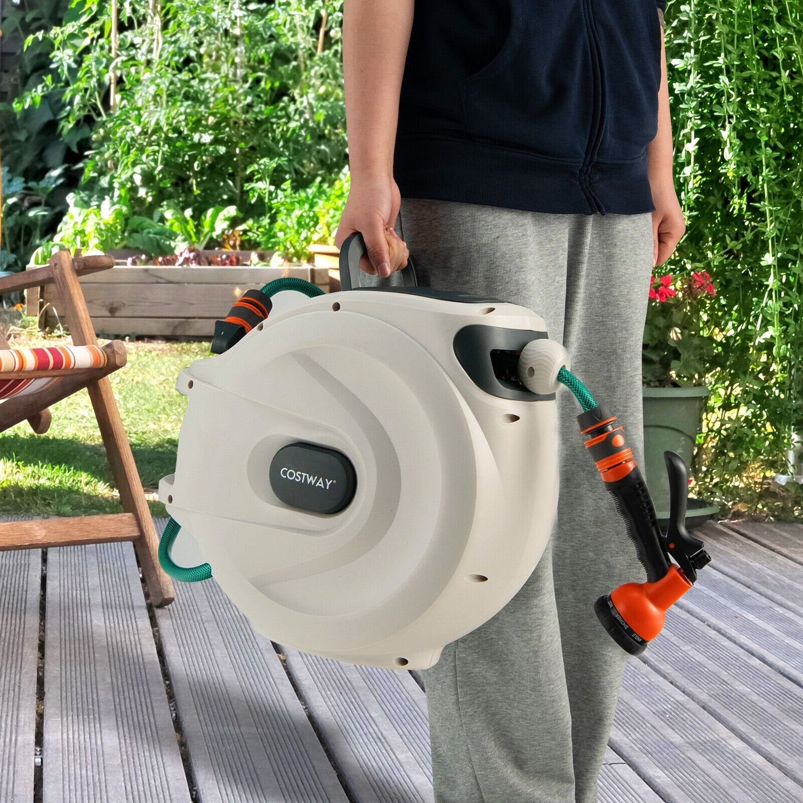 Retractable Hose Reel Wall Mounted 1/2 Inch 98 Feet  Any Length Lock with Hose Nozzle, White Watering & Irrigation   at Gallery Canada