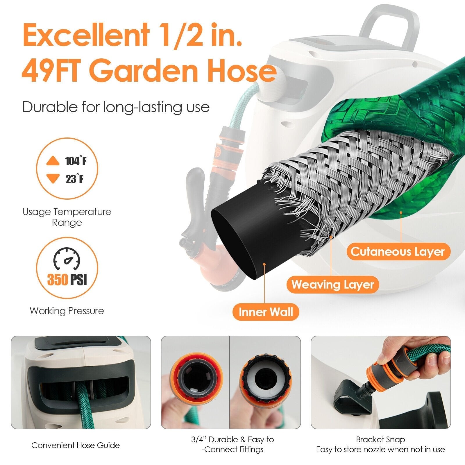 Retractable Hose Reel Wall Mounted 1/2 Inch 98 Feet  Any Length Lock with Hose Nozzle, White Watering & Irrigation   at Gallery Canada