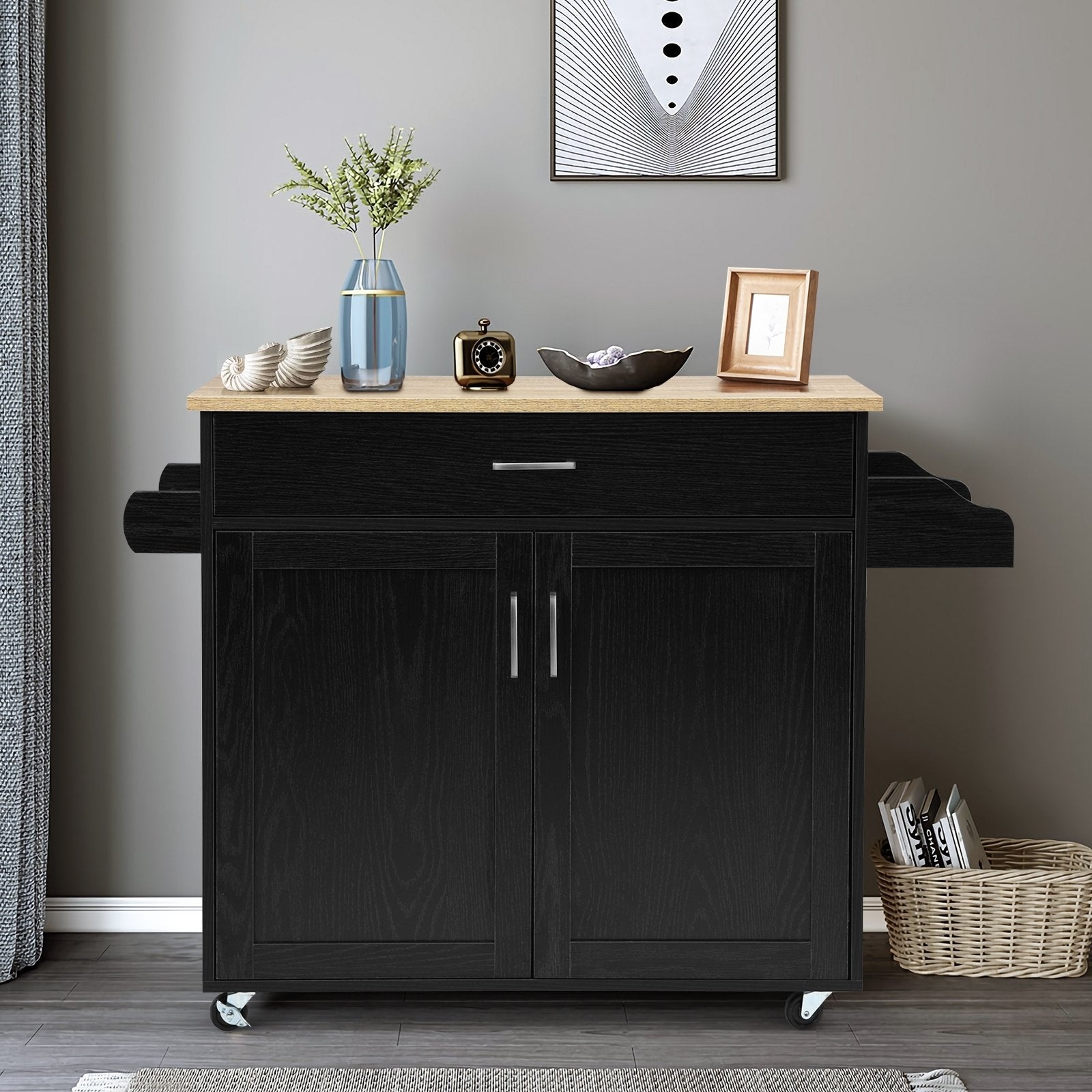 Rolling Kitchen Island Cart with Towel and Spice Rack, Black Kitchen Islands & Carts   at Gallery Canada